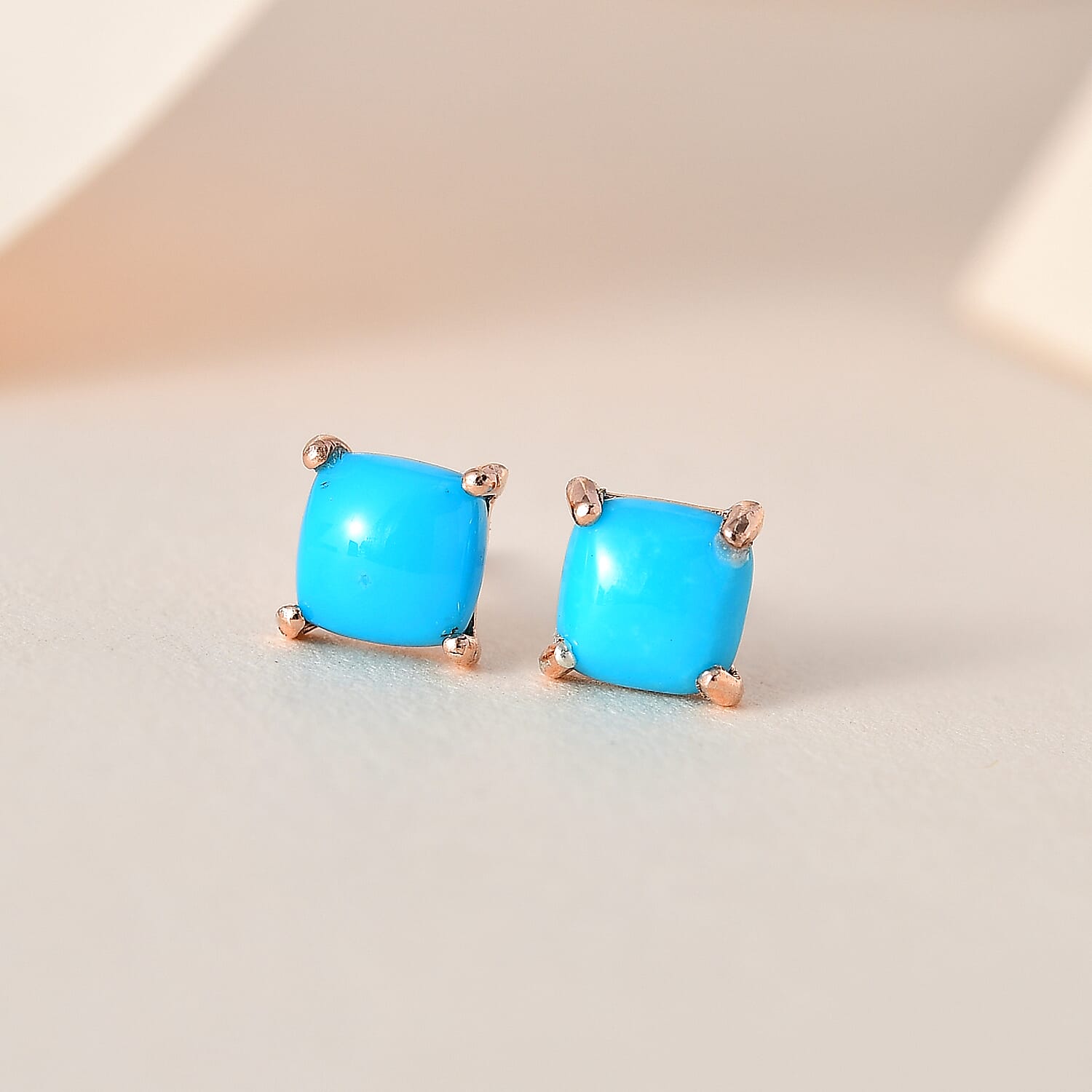 Sleeping Beauty Turquoise Solitaire Stud Earrings in 14K Rose Gold Over Sterling Silver 1.20 ctw