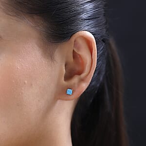 Sleeping Beauty Turquoise Solitaire Stud Earrings in 14K Rose Gold Over Sterling Silver 1.20 ctw