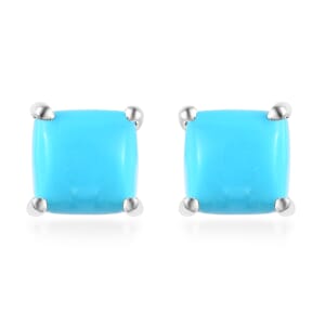 Sleeping Beauty Turquoise Solitaire Stud Earrings in Sterling Silver 1.25 ctw