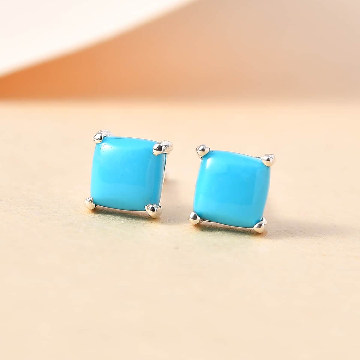 Sleeping Beauty Turquoise Solitaire Stud Earrings in 14K Rose Gold Over Sterling Silver 1.20 ctw image number 1