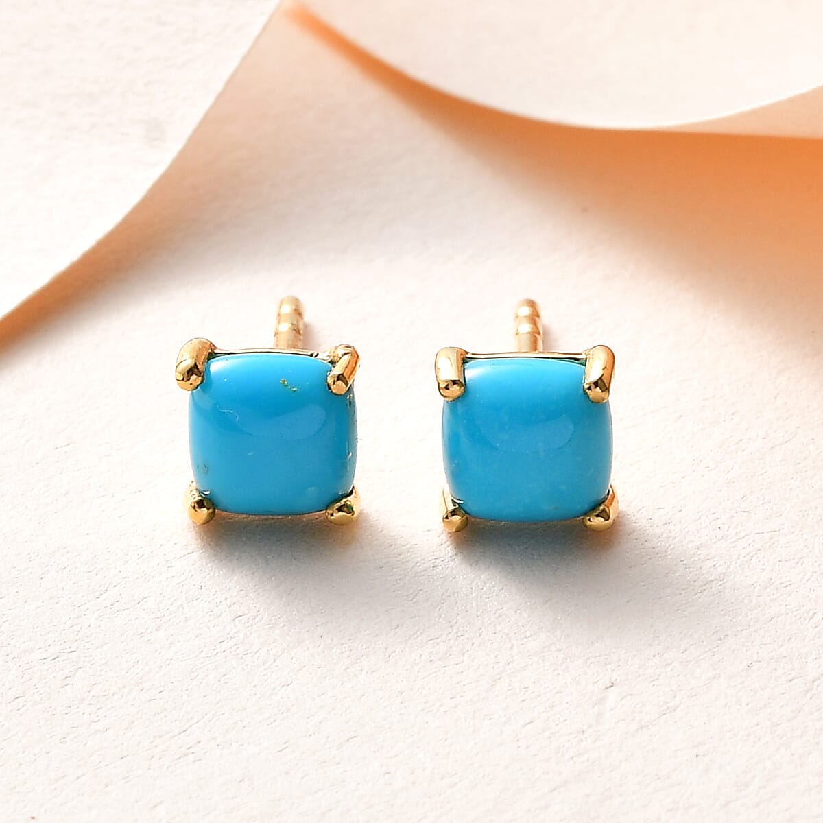 Sleeping Beauty Turquoise Solitaire Stud Earrings in 14K Yellow Gold Over Sterling Silver 1.25 ctw image number 1