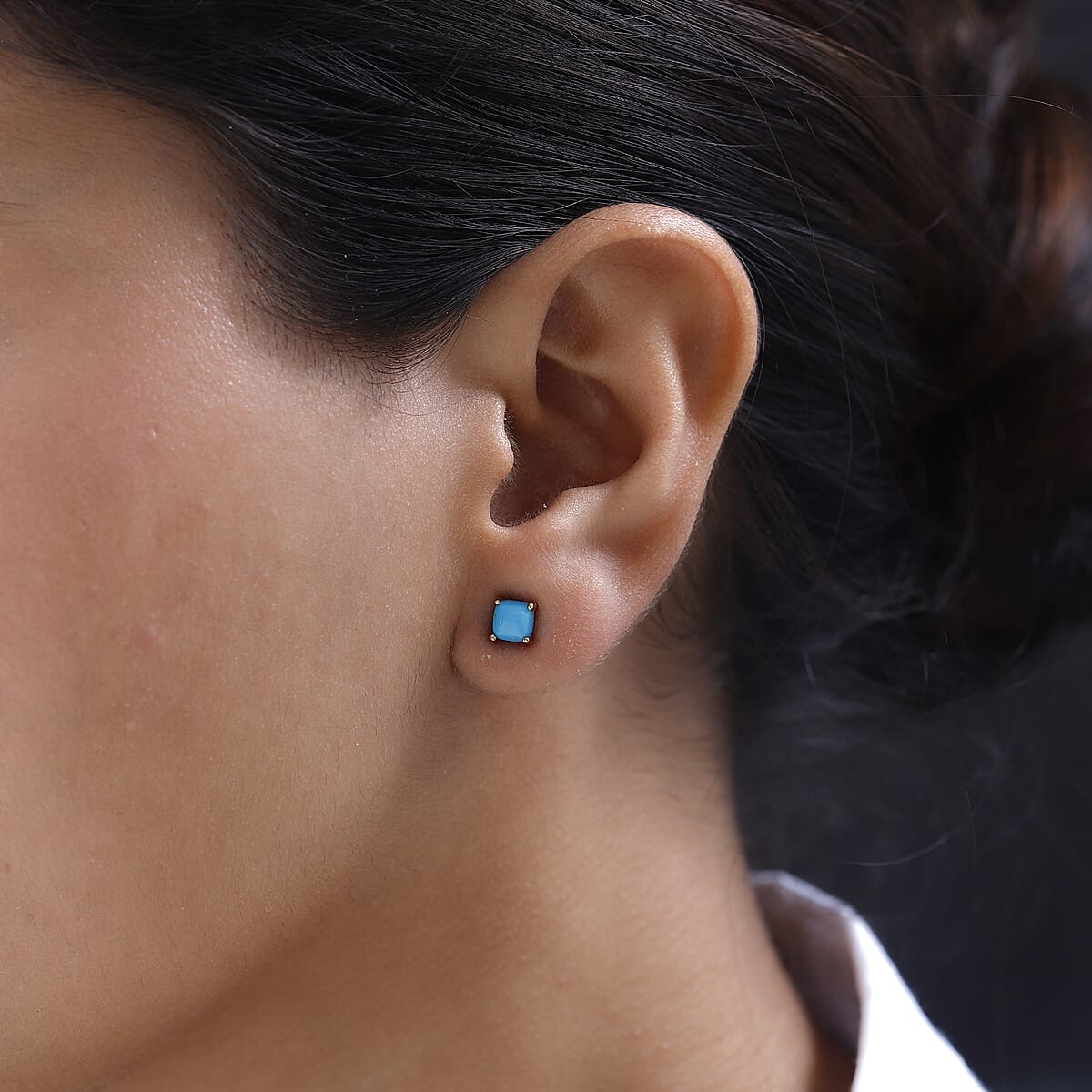 Sleeping Beauty Turquoise Solitaire Stud Earrings in 14K Yellow Gold Over Sterling Silver 1.25 ctw image number 2