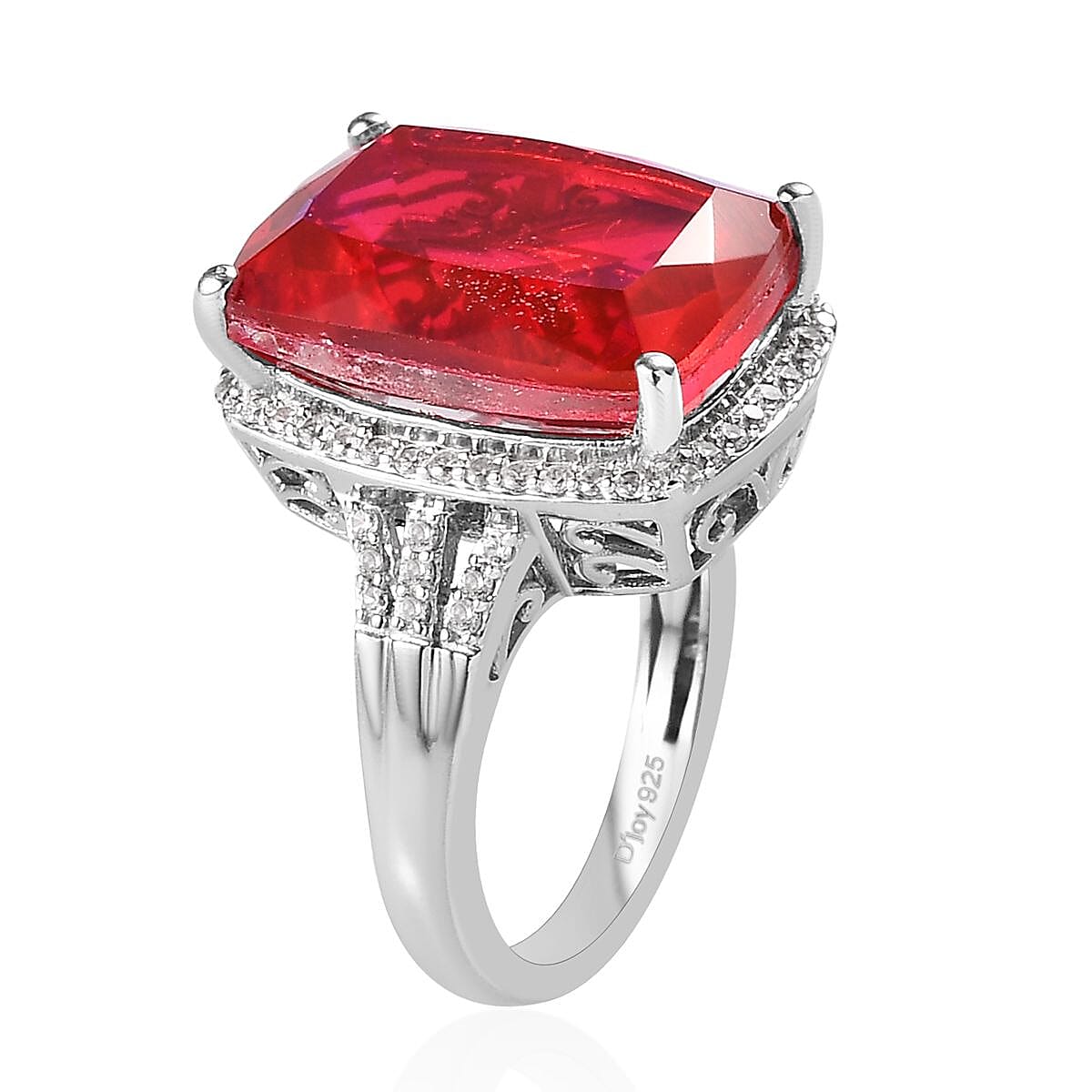 Volcanic Quartz (Triplet) and White Zircon Ring in Platinum Over Sterling Silver (Size 10.0) 12.75 ctw