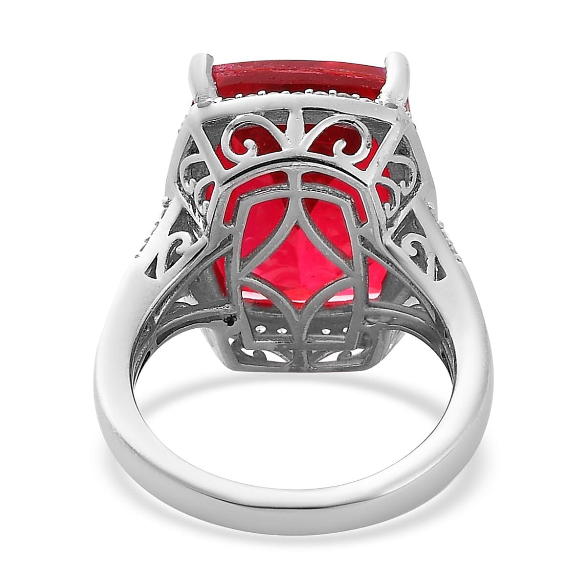 Volcanic Quartz (Triplet) and White Zircon Ring in Platinum Over Sterling Silver (Size 10.0) 12.75 ctw