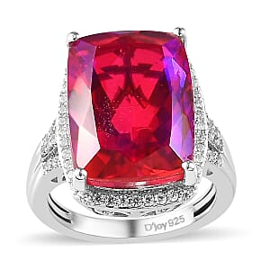 Volcanic Quartz (Triplet) and White Zircon Ring in Platinum Over Sterling Silver (Size 9.0) 12.75 ctw