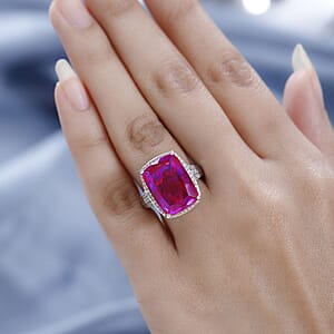 Volcanic Quartz (Triplet) and White Zircon Ring in Platinum Over Sterling Silver (Size 9.0) 12.75 ctw