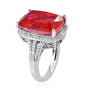 Volcanic Quartz (Triplet) and White Zircon Ring in Platinum Over Sterling Silver (Size 9.0) 12.75 ctw