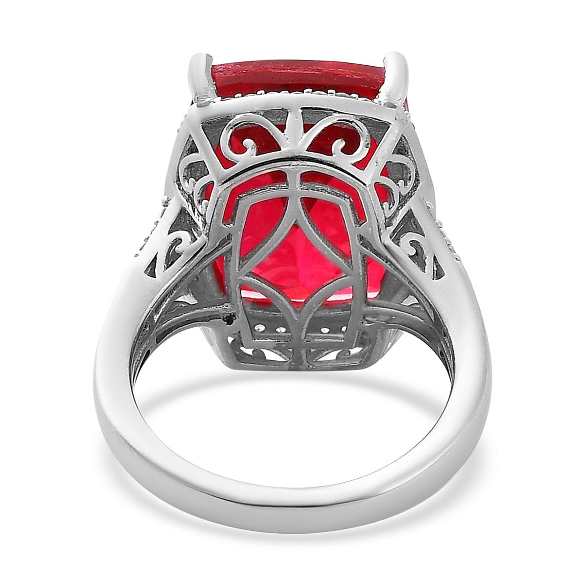 Volcanic Quartz (Triplet) and White Zircon Ring in Platinum Over Sterling Silver (Size 9.0) 12.75 ctw image number 4