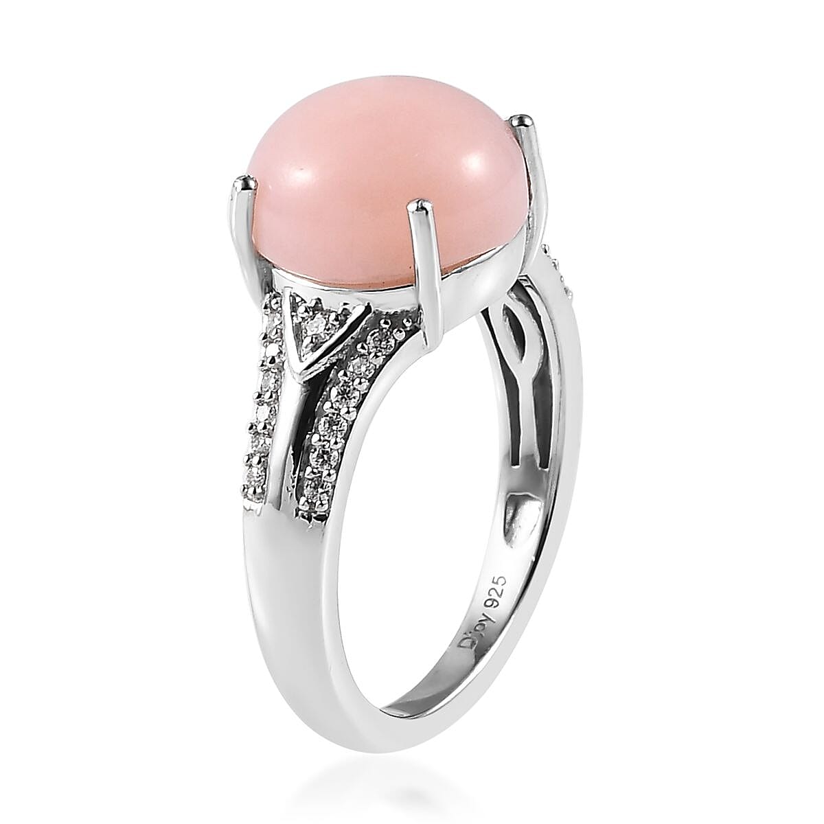 Peruvian Pink Opal and Moissanite Ring in Platinum Over Sterling Silver (Size 6.0) 4.75 ctw image number 3