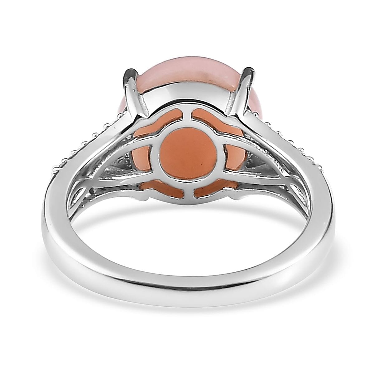 Peruvian Pink Opal and Moissanite Ring in Platinum Over Sterling Silver (Size 6.0) 4.75 ctw image number 4