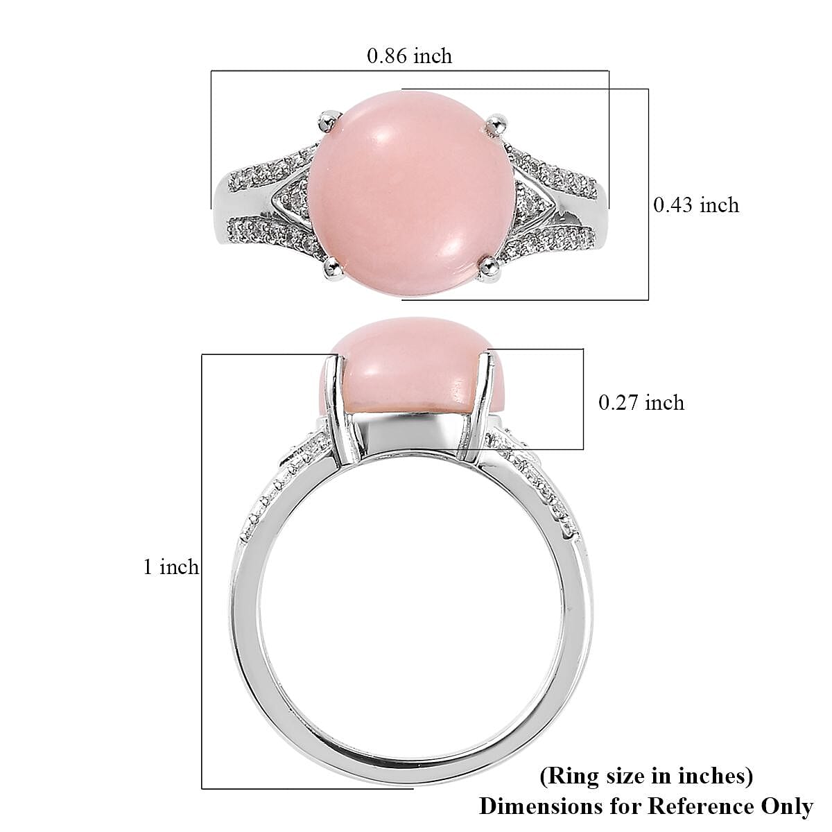 Peruvian Pink Opal and Moissanite Ring in Platinum Over Sterling Silver (Size 6.0) 4.75 ctw image number 5