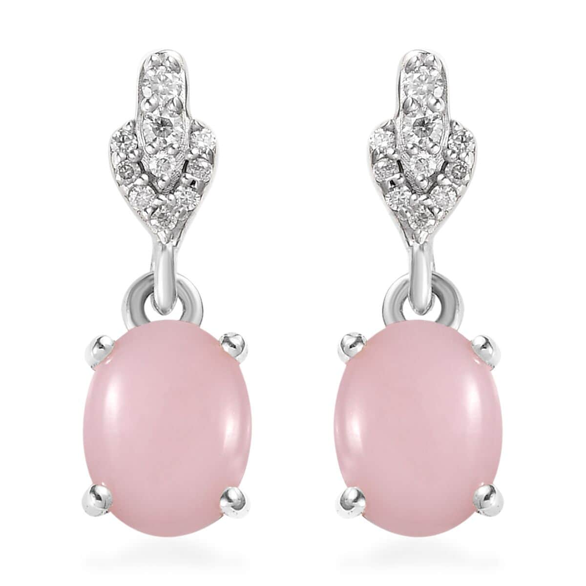 Peruvian Pink Opal and Moissanite Dangle Earrings in Platinum Over Sterling Silver 2.00 ctw image number 0
