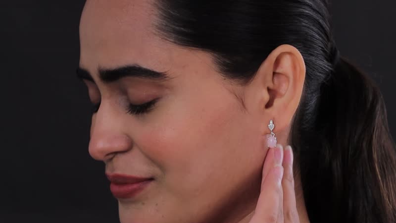 Peruvian Pink Opal and Moissanite Dangle Earrings in Platinum Over Sterling Silver 2.00 ctw