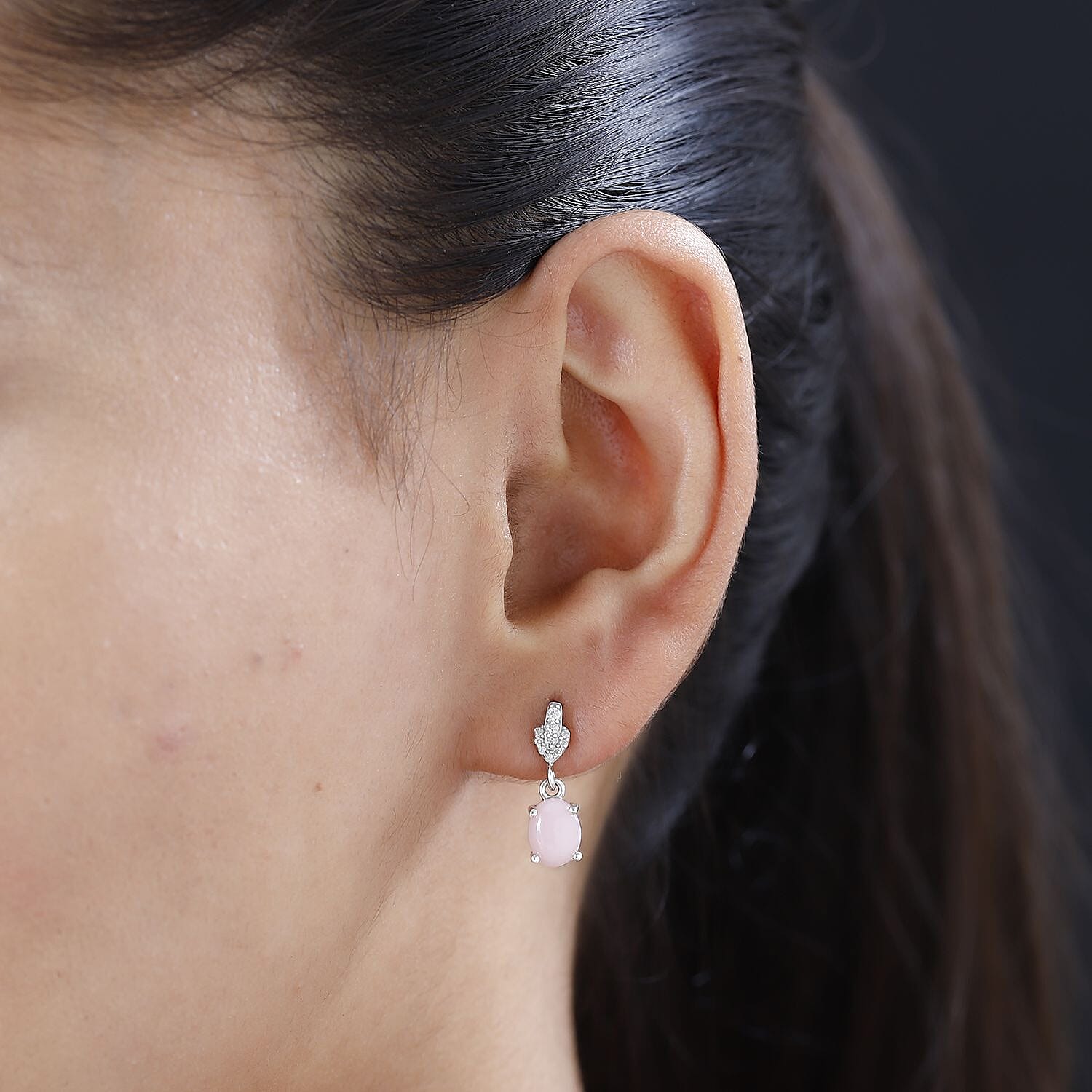 Peruvian Pink Opal and Moissanite Dangle Earrings in Platinum Over Sterling Silver 2.00 ctw