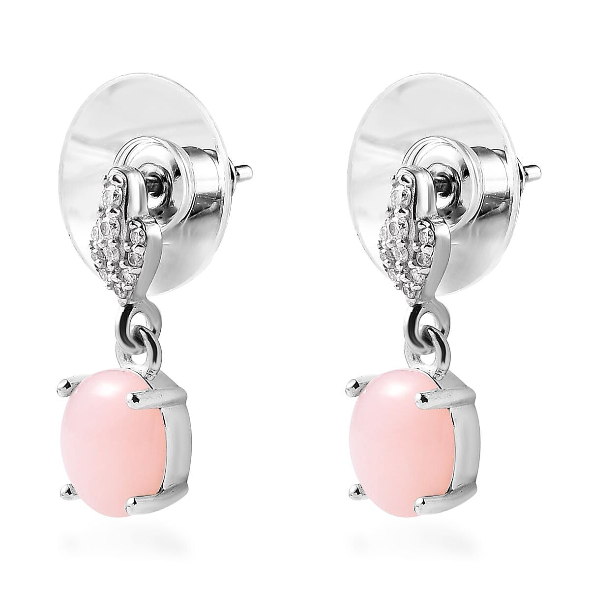 Peruvian Pink Opal and Moissanite Dangle Earrings in Platinum Over Sterling Silver 2.00 ctw