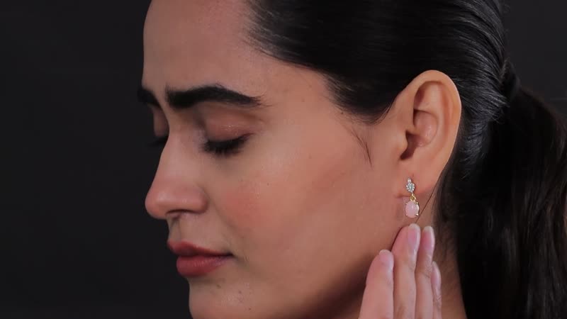 Peruvian Pink Opal and Moissanite Dangle Earrings in Vermeil Yellow Gold Over Sterling Silver 2.00 ctw