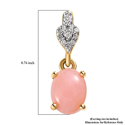 Peruvian Pink Opal and Moissanite Dangle Earrings in Vermeil Yellow Gold Over Sterling Silver 2.00 ctw