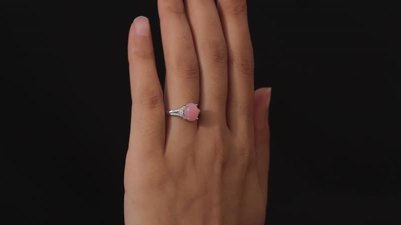 Oregon Pink Opal and Moissanite Ring in Platinum Over Sterling Silver (Size 6.0) 1.90 ctw
