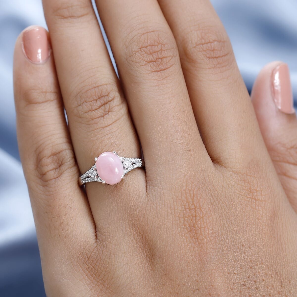 Oregon Pink Opal and Moissanite Ring in Platinum Over Sterling Silver (Size 6.0) 1.90 ctw image number 2