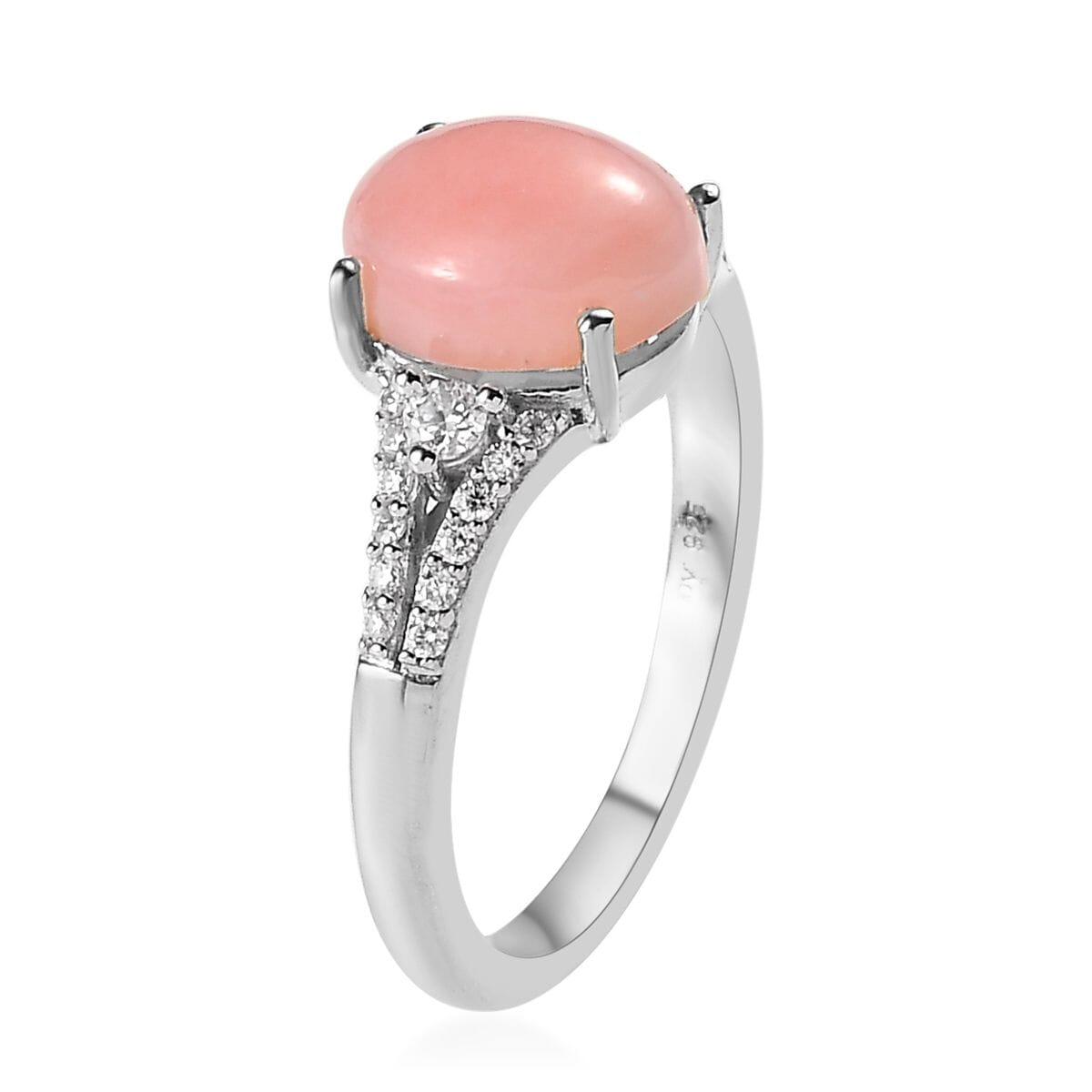 Oregon Pink Opal and Moissanite Ring in Platinum Over Sterling Silver (Size 6.0) 1.90 ctw image number 3