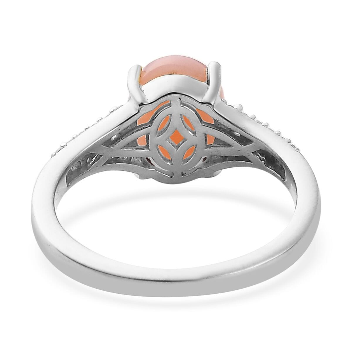 Oregon Pink Opal and Moissanite Ring in Platinum Over Sterling Silver (Size 6.0) 1.90 ctw image number 4