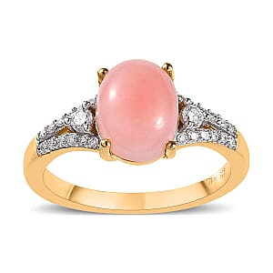 Oregon Pink Opal and Moissanite Ring in Vermeil Yellow Gold Over Sterling Silver (Size 7.0) 1.90 ctw
