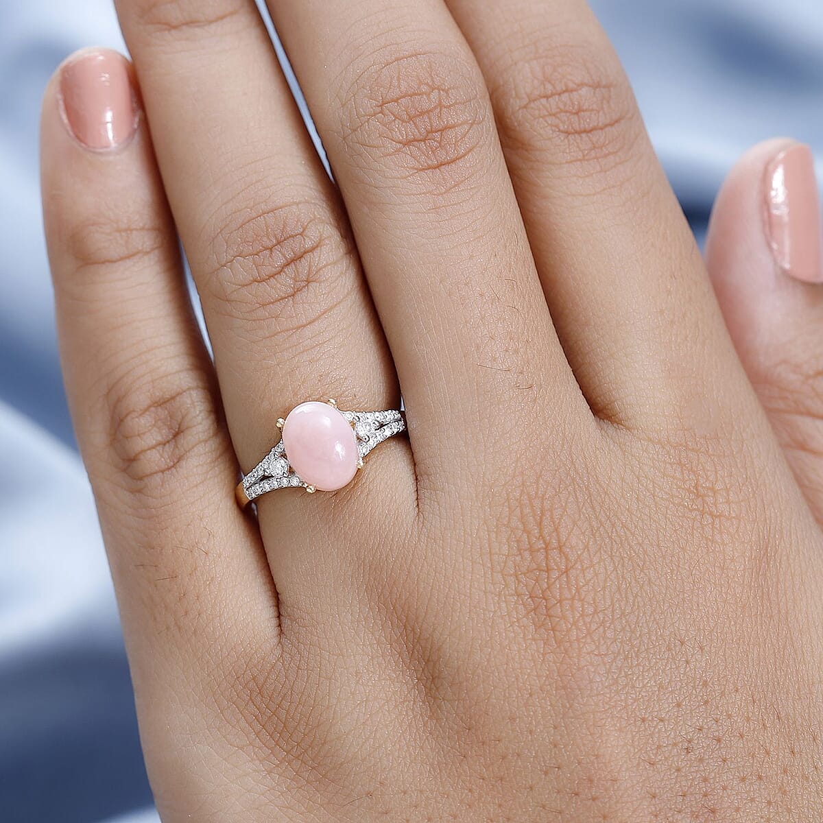 Oregon Pink Opal and Moissanite Ring in Vermeil Yellow Gold Over Sterling Silver (Size 8.0) 1.90 ctw image number 2