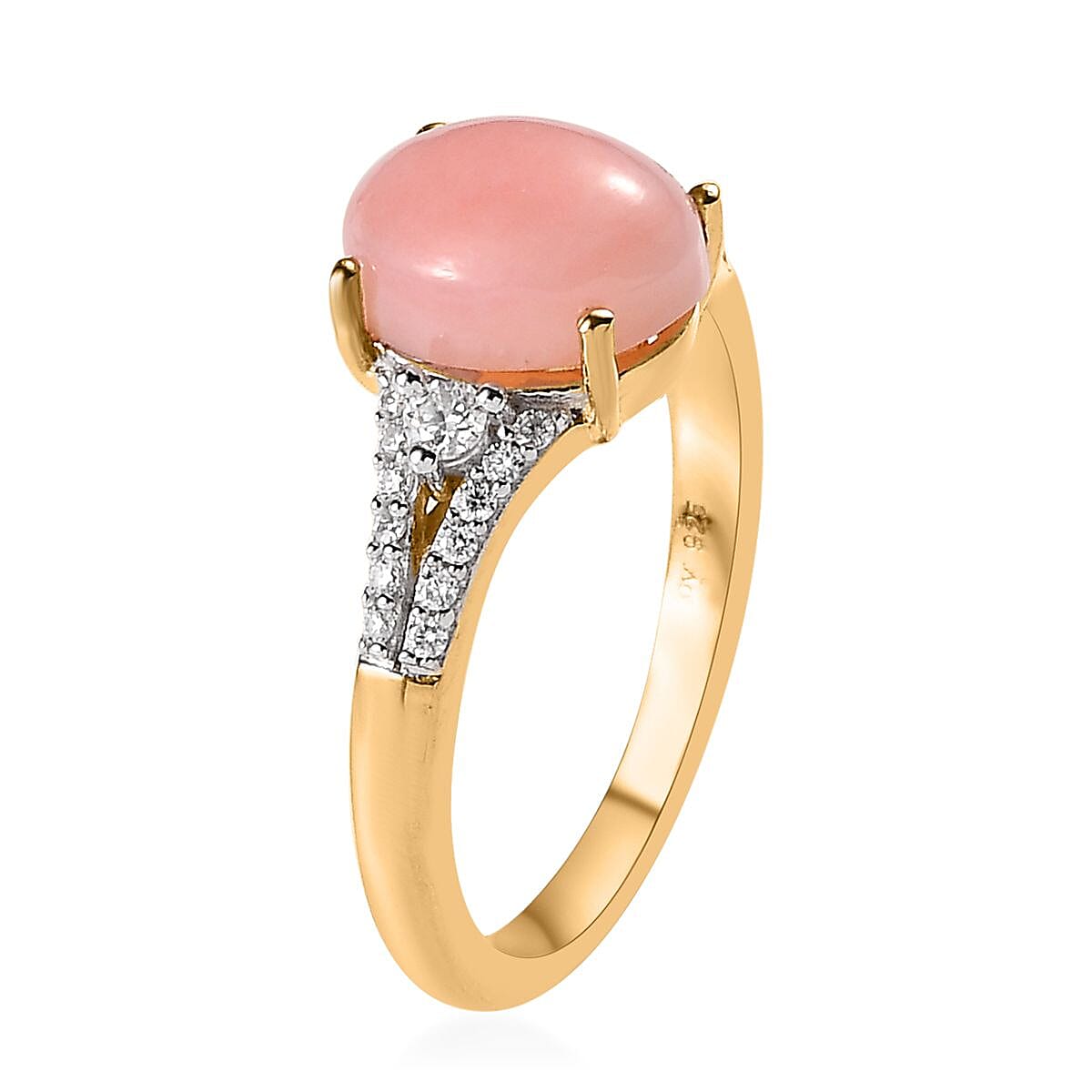 Oregon Pink Opal and Moissanite Ring in Vermeil Yellow Gold Over Sterling Silver (Size 8.0) 1.90 ctw image number 3