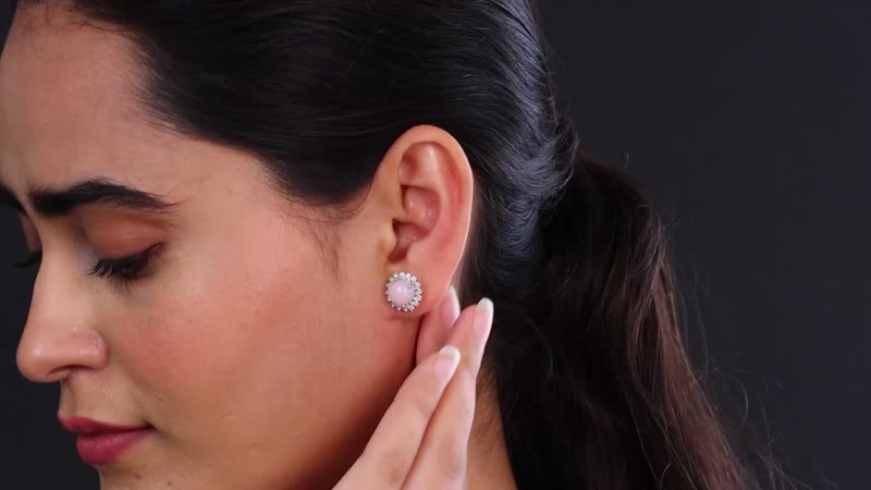 Peruvian Pink Opal and Moissanite Halo Stud Earrings in Platinum Over Sterling Silver 4.30 ctw