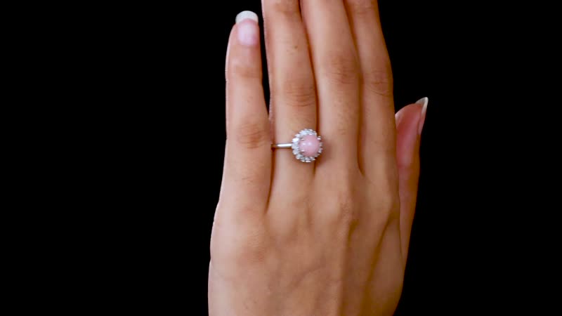 Peruvian Pink Opal, Moissanite Ring in Platinum Over Sterling Silver (Size 6.0) 2.15 ctw