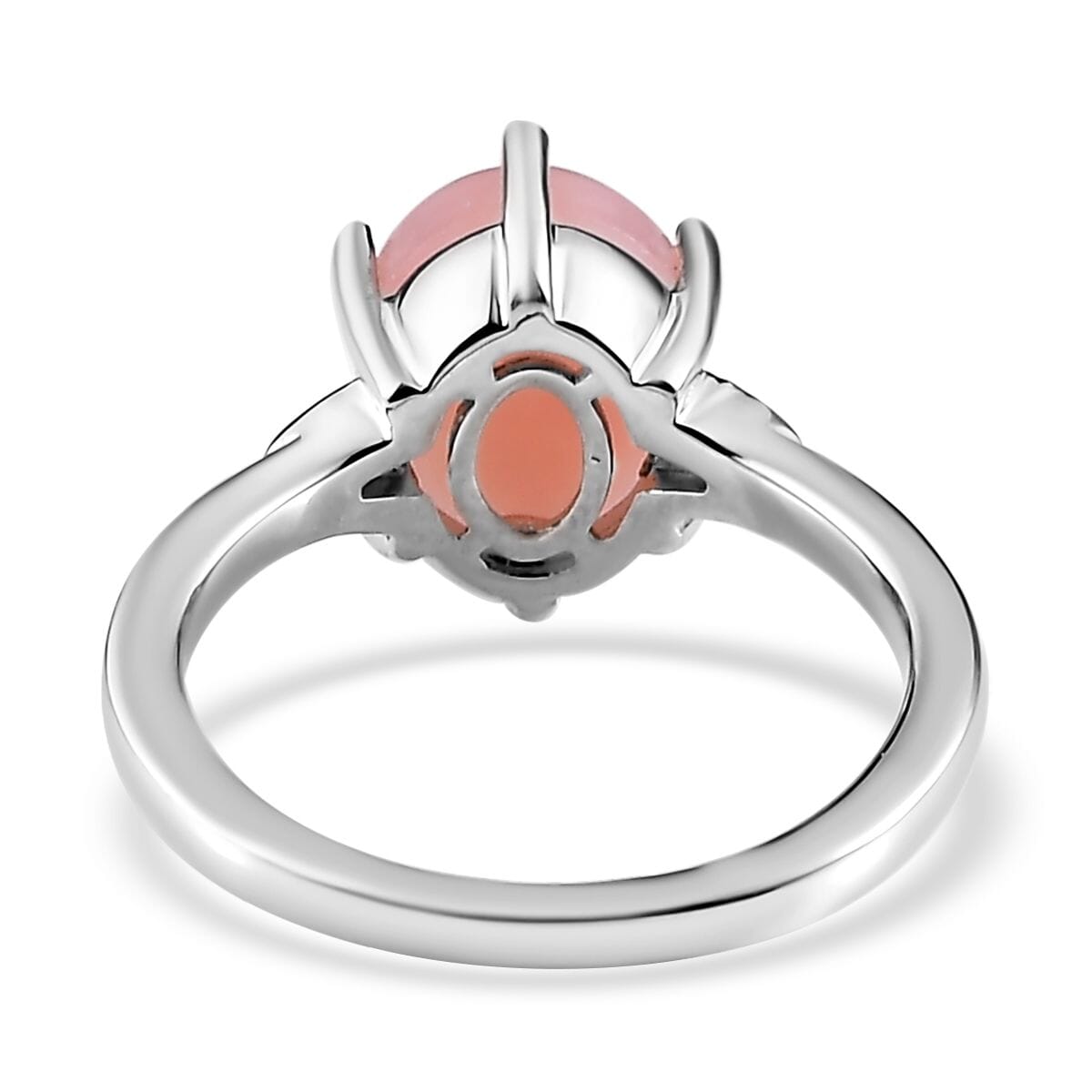 Peruvian Pink Opal and Moissanite Ring in Platinum Over Sterling Silver (Size 6.0) 2.35 ctw image number 4
