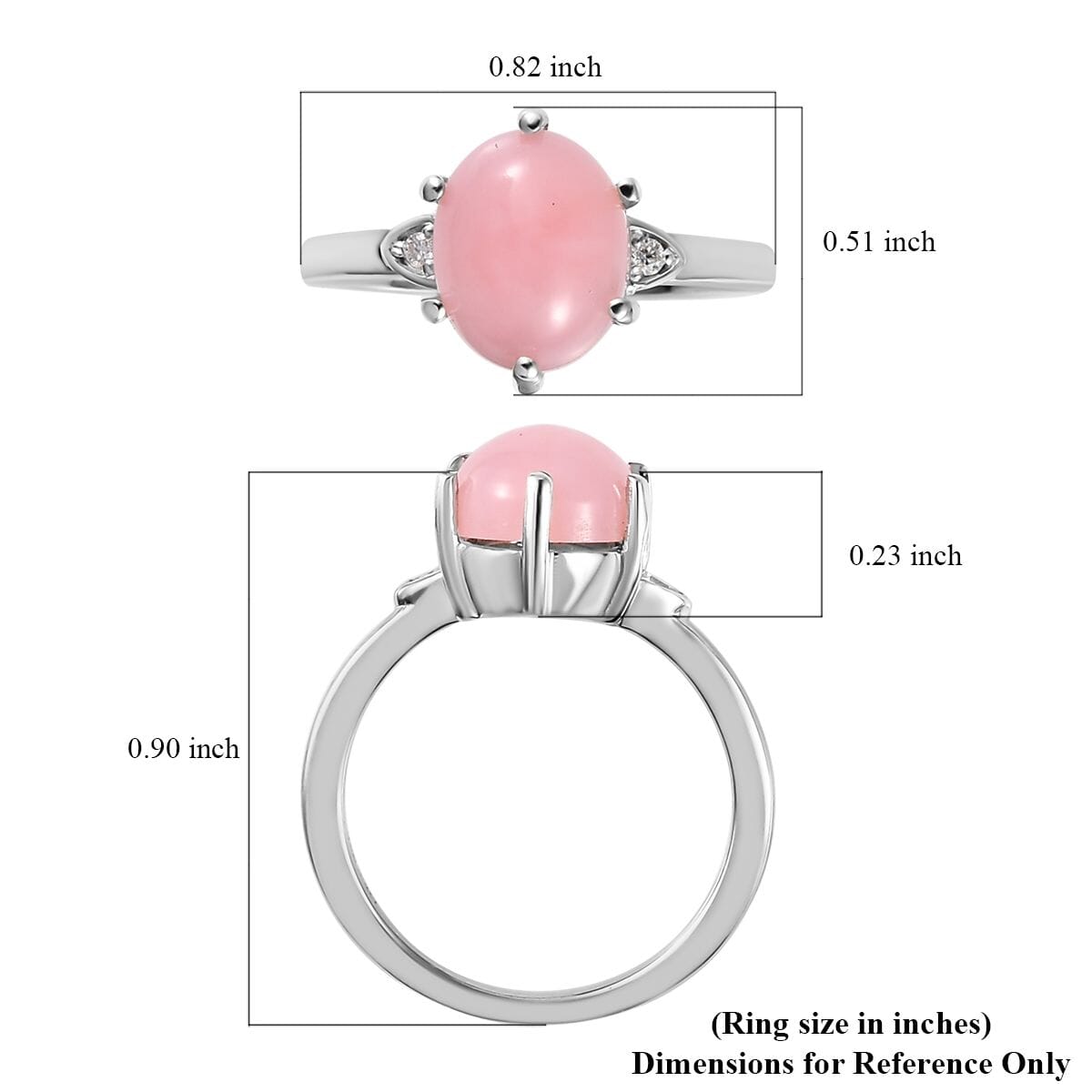 Peruvian Pink Opal and Moissanite Ring in Platinum Over Sterling Silver (Size 6.0) 2.35 ctw image number 5