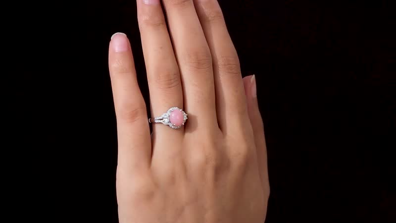 Peruvian Pink Opal and Moissanite Ring in Platinum Over Sterling Silver 2.20 ctw