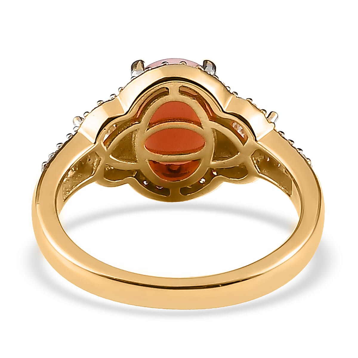 Peruvian Pink Opal and Moissanite Ring in Vermeil Yellow Gold Over Sterling Silver (Size 6.0) 2.15 ctw