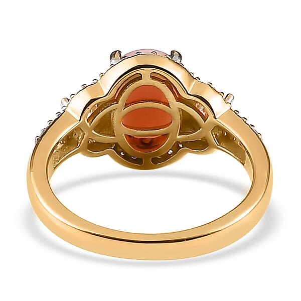 Peruvian Pink Opal and Moissanite Ring in Vermeil Yellow Gold Over Sterling Silver (Size 6.0) 2.15 ctw