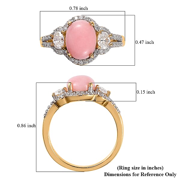 Peruvian Pink Opal and Moissanite Ring in Vermeil Yellow Gold Over Sterling Silver (Size 6.0) 2.15 ctw