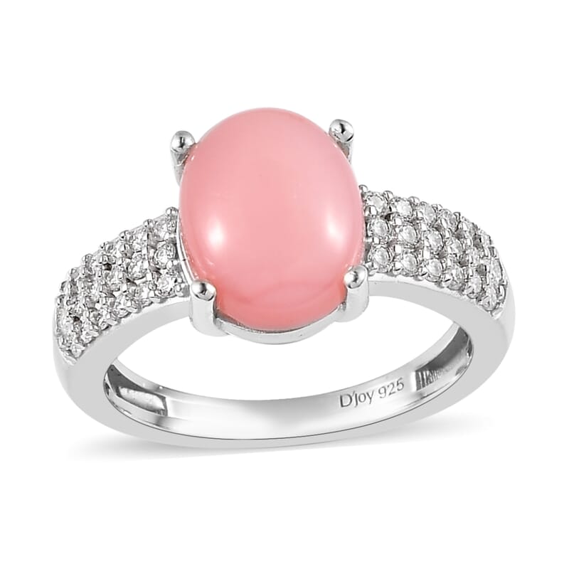 Peruvian Pink Opal and Moissanite Ring in Platinum Over Sterling Silver (Size 6.0) 2.75 ctw