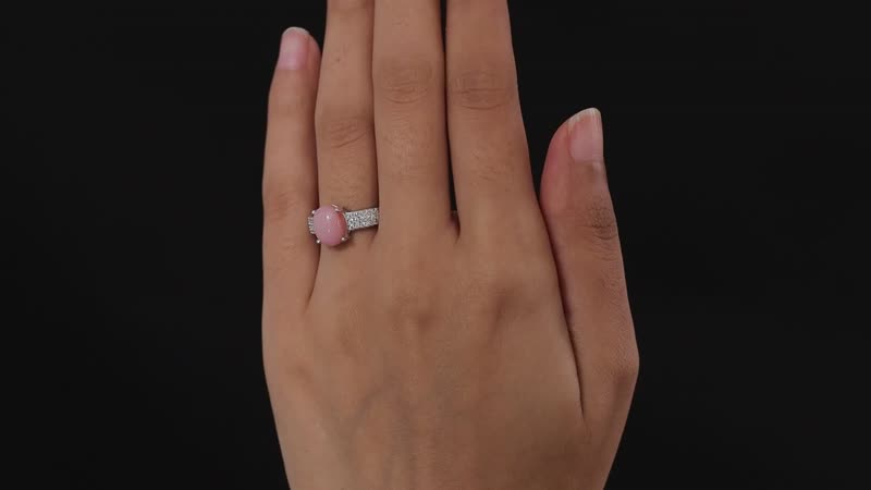Peruvian Pink Opal, Moissanite Ring in Platinum Over Sterling Silver (Size 6.0) 2.75 ctw