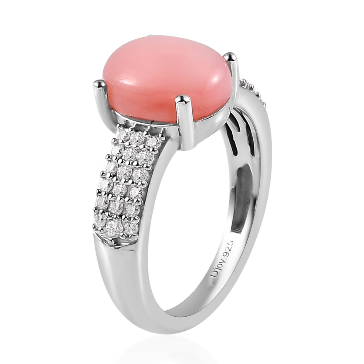 Peruvian Pink Opal, Moissanite Ring in Platinum Over Sterling Silver (Size 6.0) 2.75 ctw image number 3