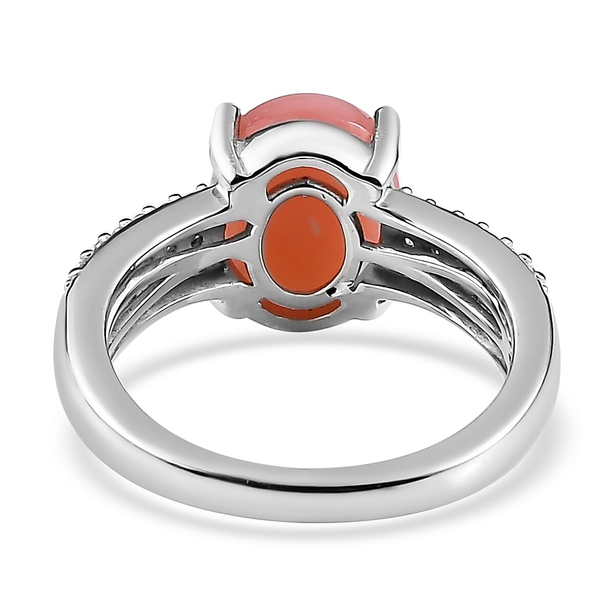 Peruvian Pink Opal and Moissanite Ring in Platinum Over Sterling Silver (Size 6.0) 2.75 ctw