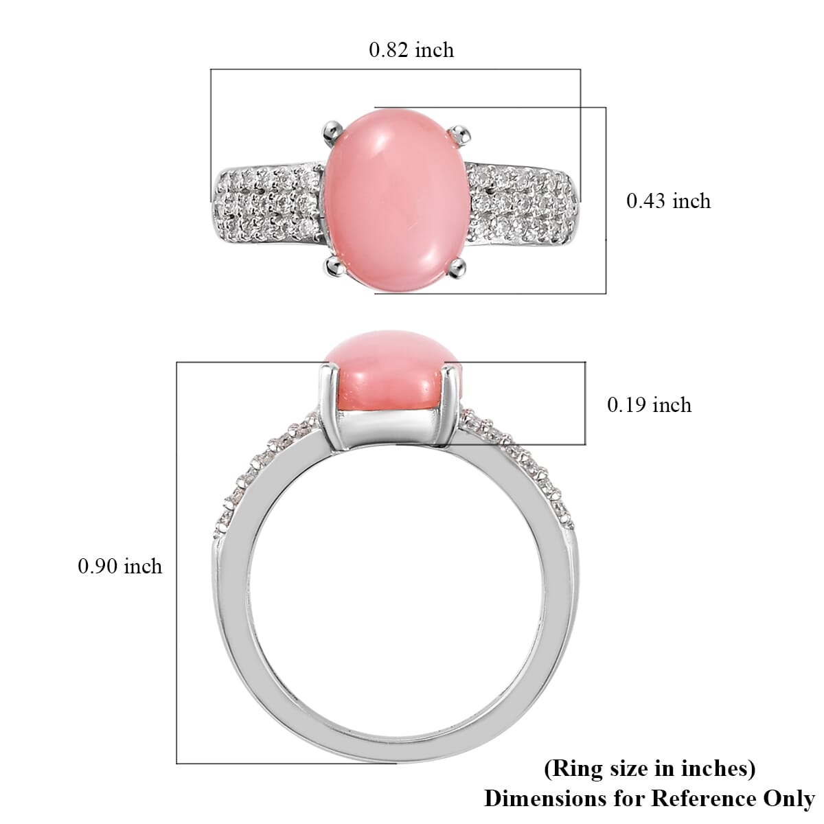 Peruvian Pink Opal, Moissanite Ring in Platinum Over Sterling Silver (Size 6.0) 2.75 ctw image number 5