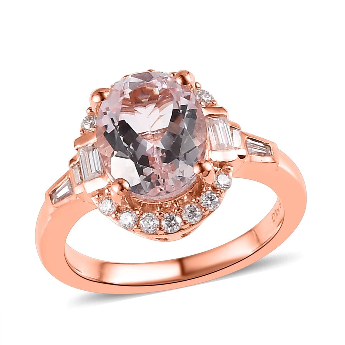 Pink Morganite, Moissanite Ring in Vermeil RG Over Sterling Silver (Size 6.0) 2.85 ctw image number 0