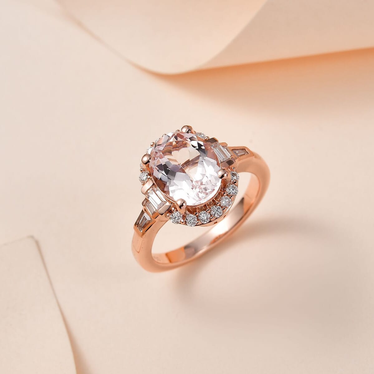 Pink Morganite, Moissanite Ring in Vermeil RG Over Sterling Silver (Size 6.0) 2.85 ctw image number 1