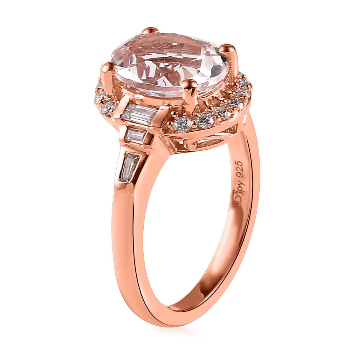 Pink Morganite, Moissanite Ring in Vermeil RG Over Sterling Silver (Size 6.0) 2.85 ctw image number 3