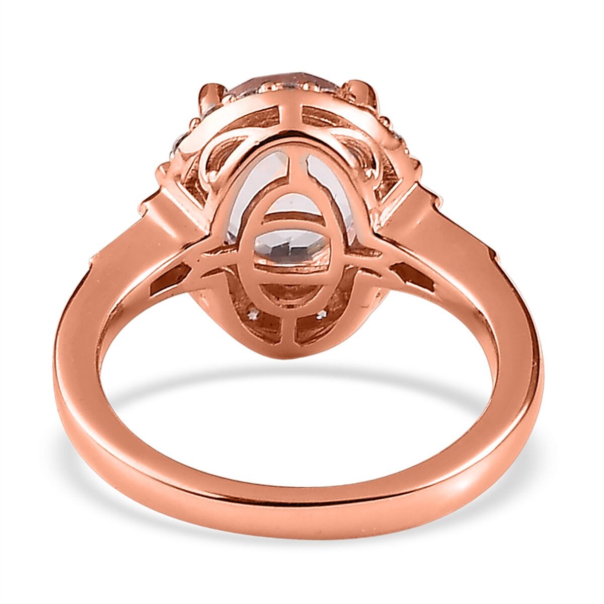 Pink Morganite, Moissanite Ring in Vermeil RG Over Sterling Silver (Size 6.0) 2.85 ctw image number 4