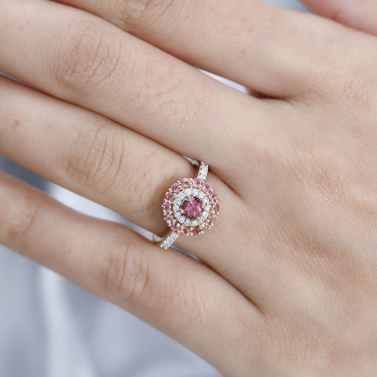 Morro Redondo Pink Tourmaline and Moissanite Ring in Vermeil Yellow Gold Over Sterling Silver (Size 5.0) 1.15 ctw image number 2