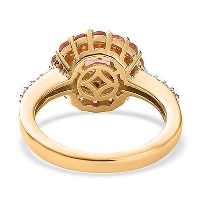 Morro Redondo Pink Tourmaline and Moissanite Floral Cocktail Statement Ring in Vermeil Yellow Gold Over Sterling Silver (Size 5.0) 1.15 ctw