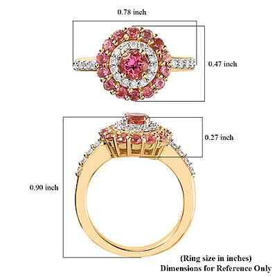 Morro Redondo Pink Tourmaline and Moissanite Floral Cocktail Statement Ring in Vermeil Yellow Gold Over Sterling Silver (Size 5.0) 1.15 ctw