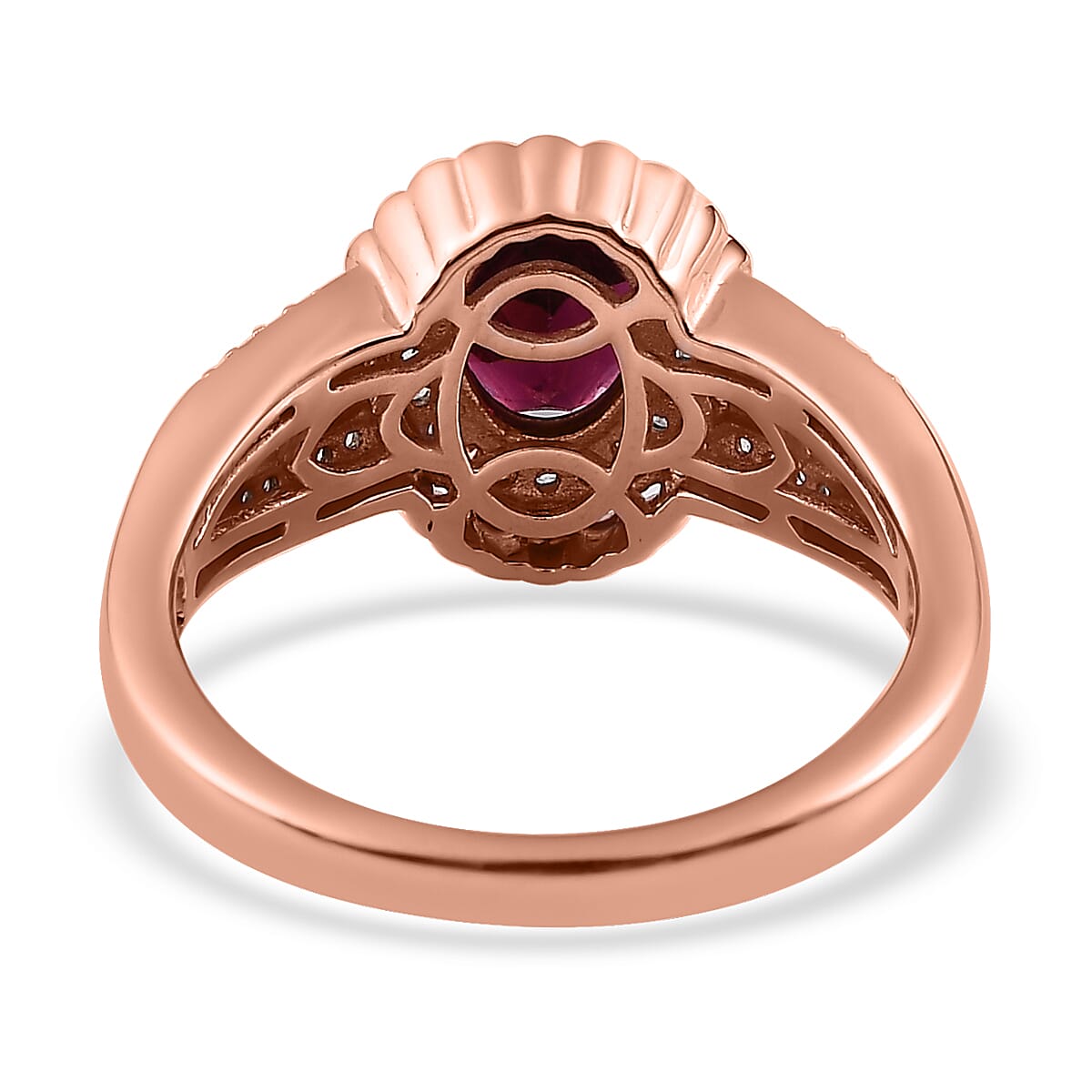 Tanzanian Rhodolite Garnet and White Zircon Halo Ring in Vermeil Rose Gold Over Sterling Silver (Size 10.0) 1.85 ctw