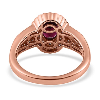 Tanzanian Rhodolite Garnet and White Zircon Halo Ring in Vermeil Rose Gold Over Sterling Silver (Size 10.0) 1.85 ctw